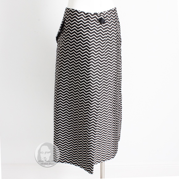 Geoffrey Beene Skirt Black Silver Op Art Stripe Zig Zag Print Satin Vintage 90s - Picture 3 of 8